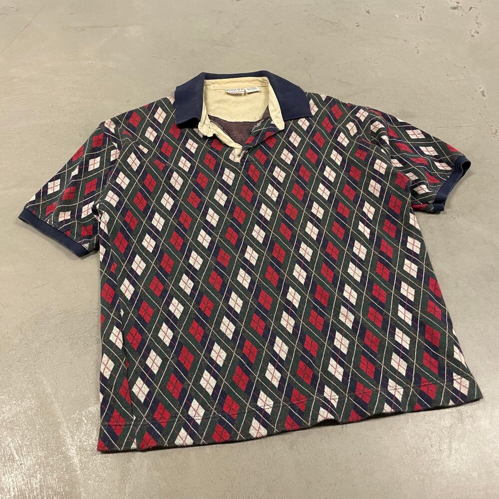 90s bugle boy patterned polo t-shirt